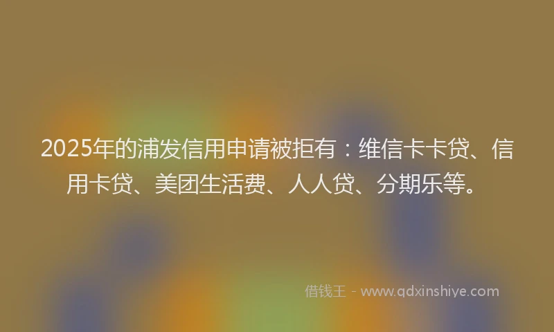 2025年的浦发信用申请被拒有：维信卡卡贷、信用卡贷、美团生活费、人人贷、分期乐等。