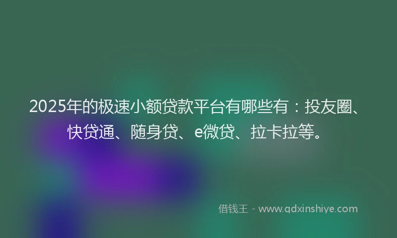 2025年的极速小额贷款平台有哪些有：投友圈、快贷通、随身贷、e微贷、拉卡拉等。