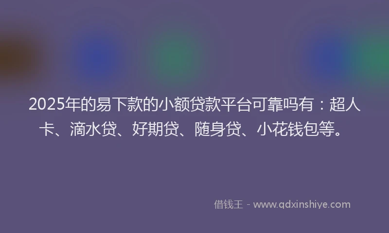 2025年的易下款的小额贷款平台可靠吗有：超人卡、滴水贷、好期贷、随身贷、小花钱包等。