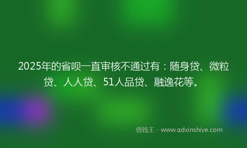 2025年的省呗一直审核不通过有：随身贷、微粒贷、人人贷、51人品贷、融逸花等。