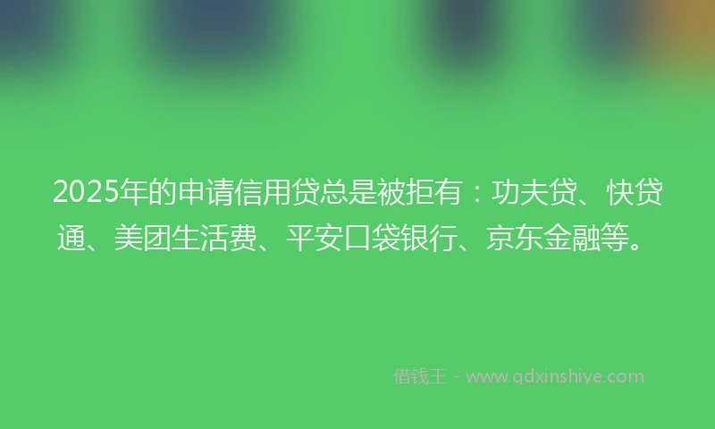 2025年的申请信用贷总是被拒有：功夫贷、快贷通、美团生活费、平安口袋银行、京东金融等。