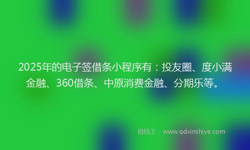 2025年的电子签借条小程序有：投友圈、度小满金融、360借条、中原消费金融、分期乐等。