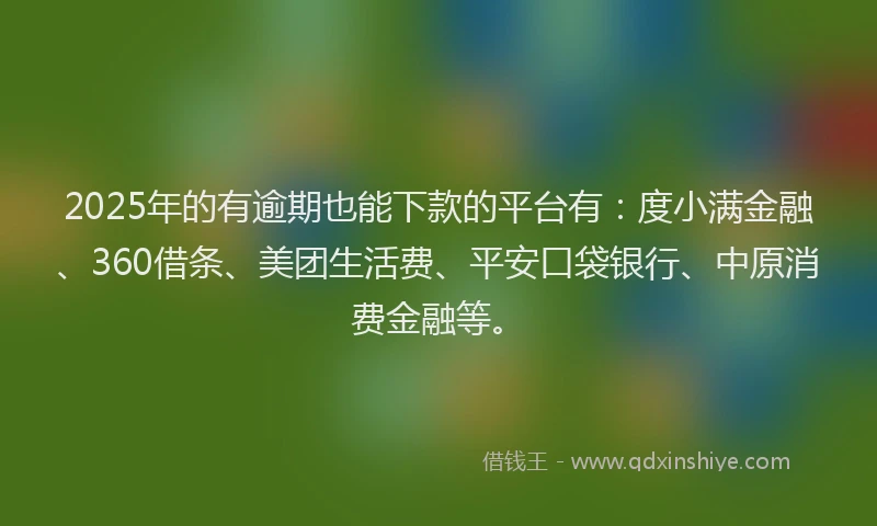 2025年的有逾期也能下款的平台有：度小满金融、360借条、美团生活费、平安口袋银行、中原消费金融等。