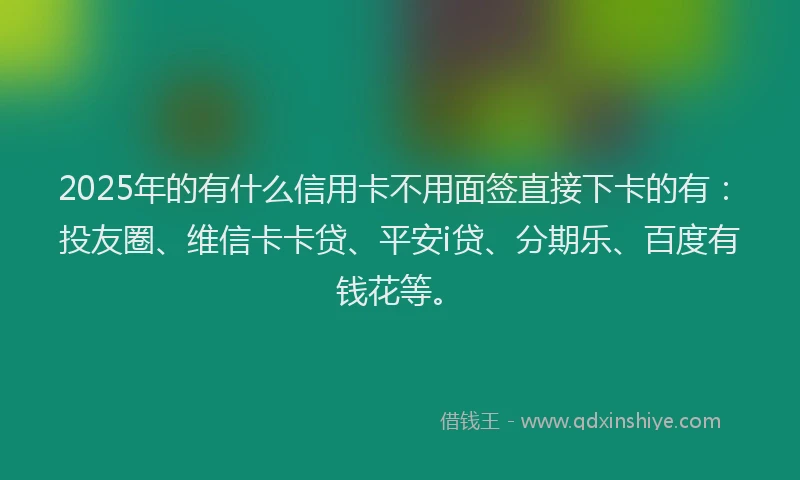 2025年的有什么信用卡不用面签直接下卡的有：投友圈、维信卡卡贷、平安i贷、分期乐、百度有钱花等。