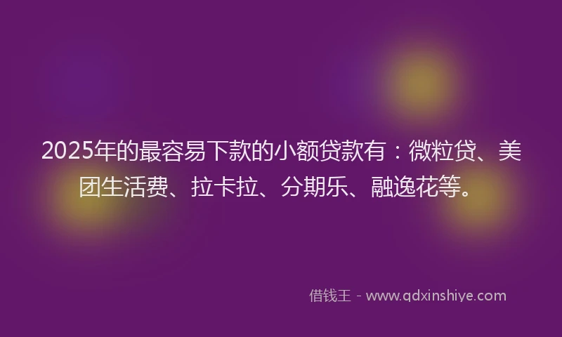 2025年的最容易下款的小额贷款有：微粒贷、美团生活费、拉卡拉、分期乐、融逸花等。