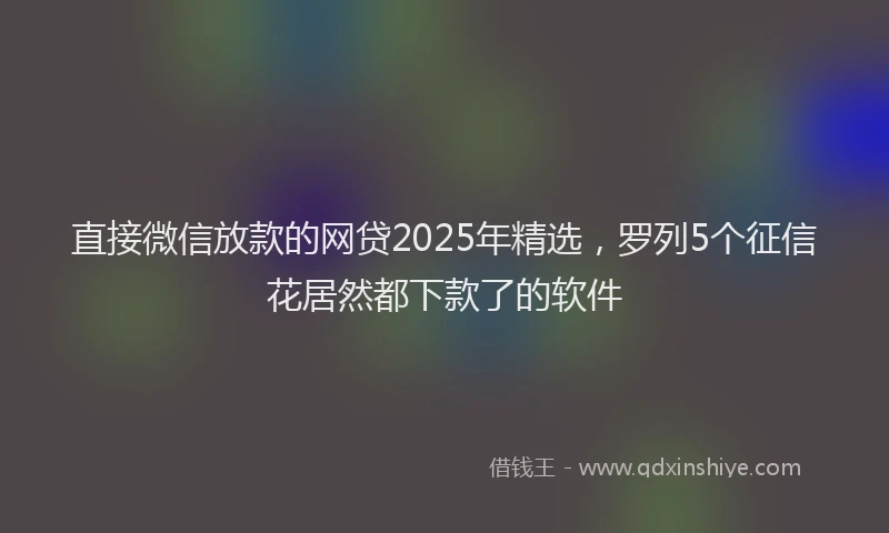 直接微信放款的网贷2025年精选，罗列5个征信花居然都下款了的软件