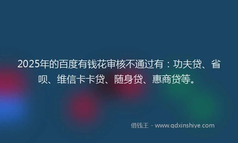 2025年的百度有钱花审核不通过有：功夫贷、省呗、维信卡卡贷、随身贷、惠商贷等。