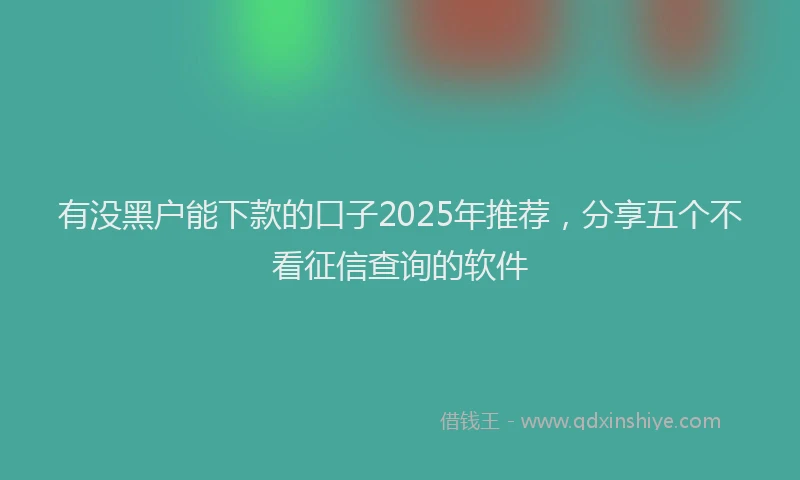 有没黑户能下款的口子2025年推荐，分享五个不看征信查询的软件