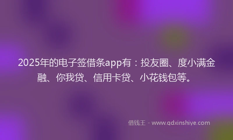 2025年的电子签借条app有：投友圈、度小满金融、你我贷、信用卡贷、小花钱包等。
