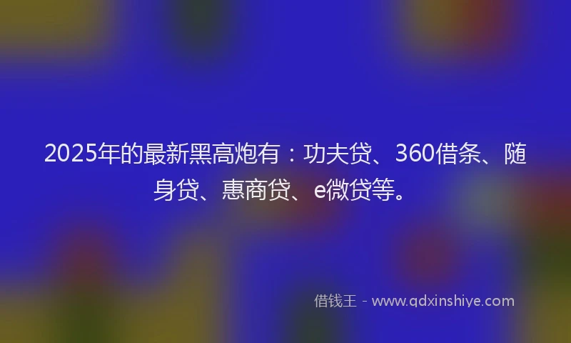 2025年的最新黑高炮有：功夫贷、360借条、随身贷、惠商贷、e微贷等。
