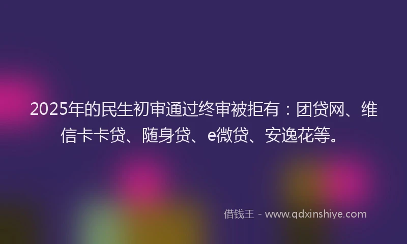 2025年的民生初审通过终审被拒有：团贷网、维信卡卡贷、随身贷、e微贷、安逸花等。
