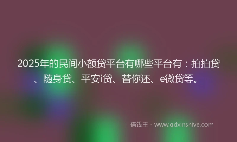 2025年的民间小额贷平台有哪些平台有：拍拍贷、随身贷、平安i贷、替你还、e微贷等。