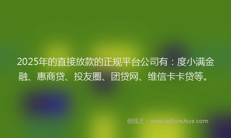 2025年的直接放款的正规平台公司有：度小满金融、惠商贷、投友圈、团贷网、维信卡卡贷等。