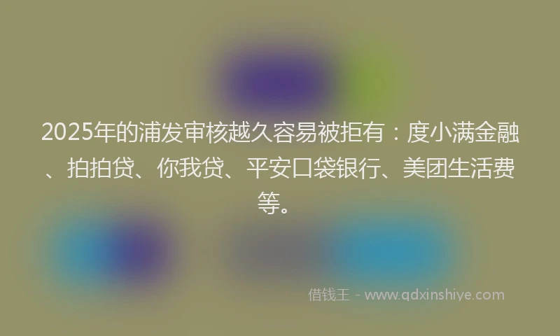 2025年的浦发审核越久容易被拒有：度小满金融、拍拍贷、你我贷、平安口袋银行、美团生活费等。