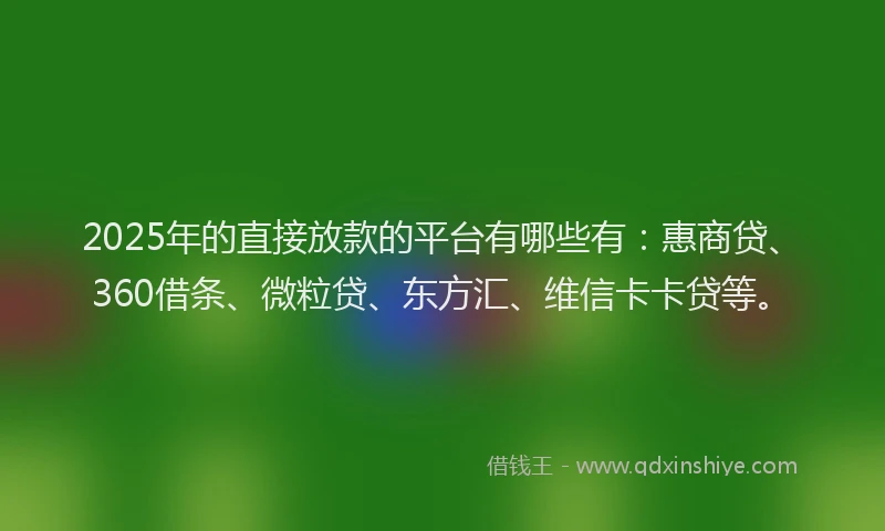 2025年的直接放款的平台有哪些有：惠商贷、360借条、微粒贷、东方汇、维信卡卡贷等。