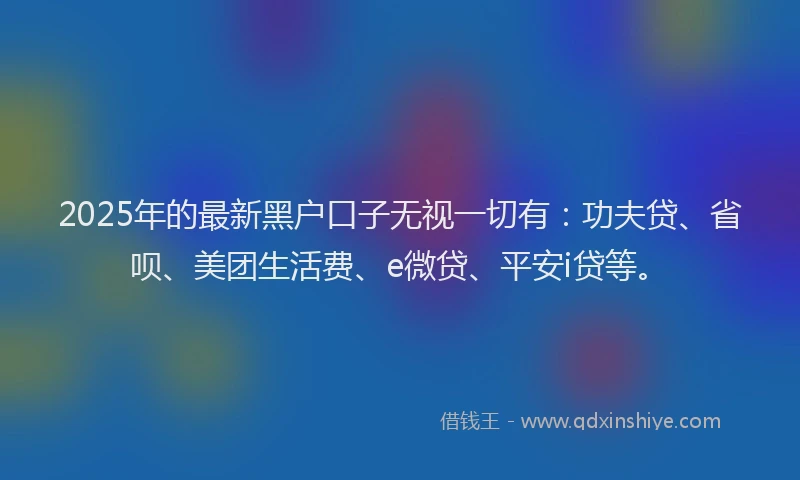 2025年的最新黑户口子无视一切有：功夫贷、省呗、美团生活费、e微贷、平安i贷等。