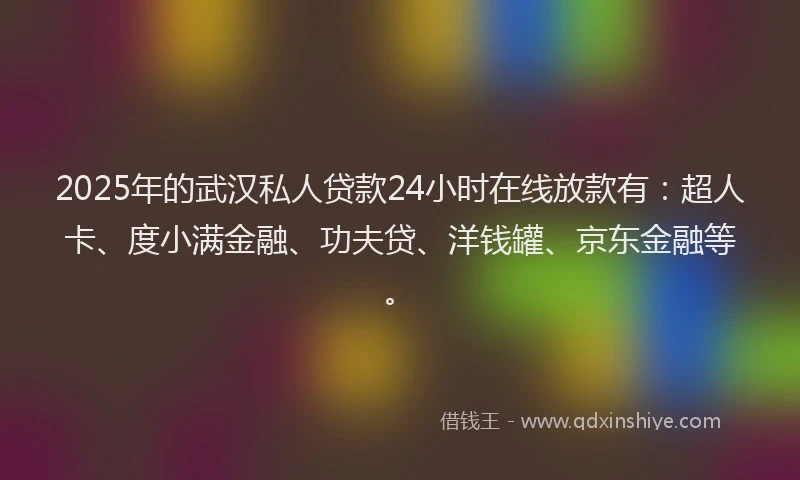 2025年的武汉私人贷款24小时在线放款有：超人卡、度小满金融、功夫贷、洋钱罐、京东金融等。