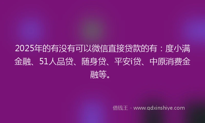 2025年的有没有可以微信直接贷款的有：度小满金融、51人品贷、随身贷、平安i贷、中原消费金融等。