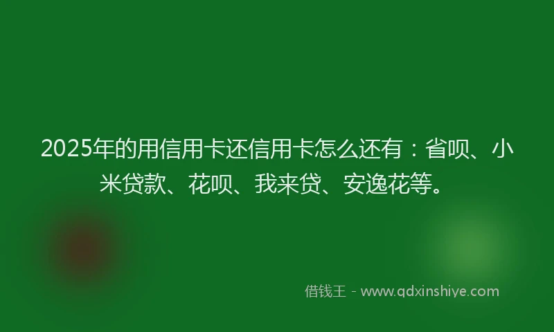 2025年的用信用卡还信用卡怎么还有：省呗、小米贷款、花呗、我来贷、安逸花等。