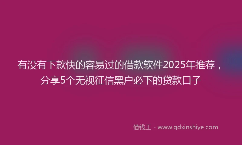 有没有下款快的容易过的借款软件2025年推荐，分享5个无视征信黑户必下的贷款口子
