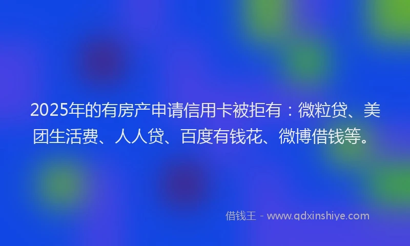 2025年的有房产申请信用卡被拒有：微粒贷、美团生活费、人人贷、百度有钱花、微博借钱等。