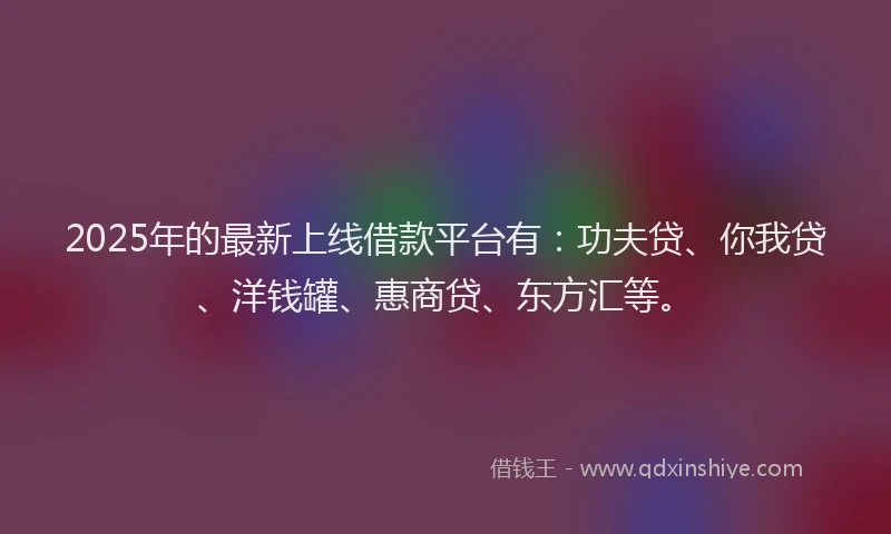 2025年的最新上线借款平台有：功夫贷、你我贷、洋钱罐、惠商贷、东方汇等。