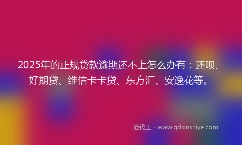 2025年的正规贷款逾期还不上怎么办有：还呗、好期贷、维信卡卡贷、东方汇、安逸花等。
