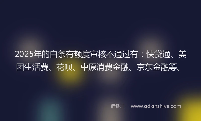 2025年的白条有额度审核不通过有：快贷通、美团生活费、花呗、中原消费金融、京东金融等。