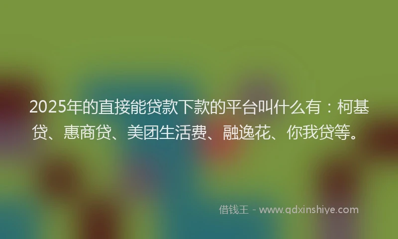 2025年的直接能贷款下款的平台叫什么有：柯基贷、惠商贷、美团生活费、融逸花、你我贷等。