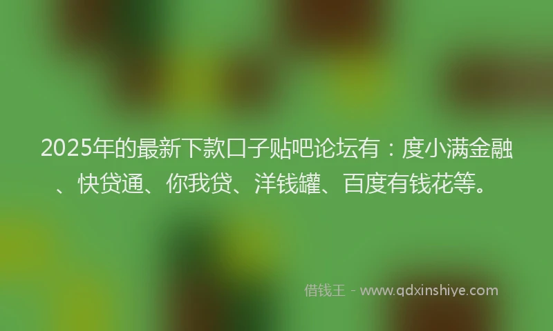 2025年的最新下款口子贴吧论坛有：度小满金融、快贷通、你我贷、洋钱罐、百度有钱花等。