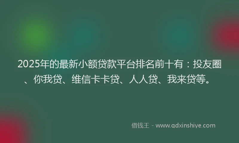 2025年的最新小额贷款平台排名前十有：投友圈、你我贷、维信卡卡贷、人人贷、我来贷等。