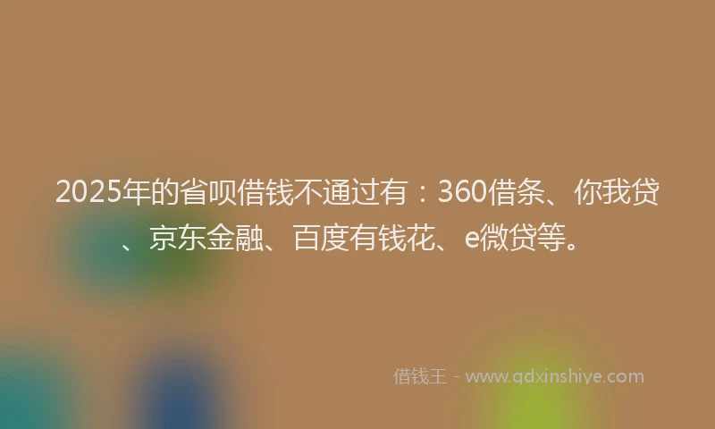 2025年的省呗借钱不通过有：360借条、你我贷、京东金融、百度有钱花、e微贷等。