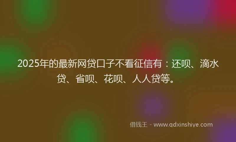 2025年的最新网贷口子不看征信有：还呗、滴水贷、省呗、花呗、人人贷等。