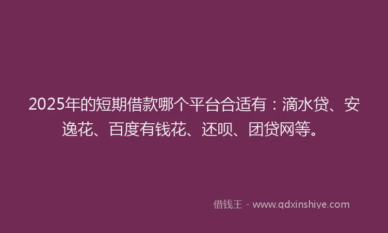 2025年的短期借款哪个平台合适有：滴水贷、安逸花、百度有钱花、还呗、团贷网等。