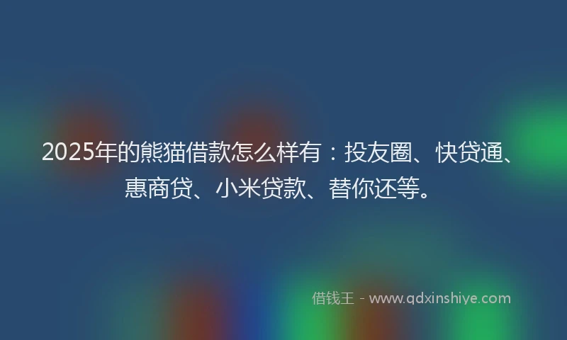 2025年的熊猫借款怎么样有：投友圈、快贷通、惠商贷、小米贷款、替你还等。