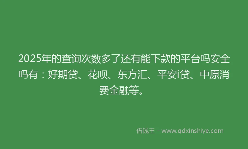 2025年的查询次数多了还有能下款的平台吗安全吗有：好期贷、花呗、东方汇、平安i贷、中原消费金融等。