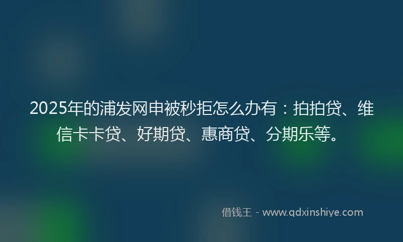 2025年的浦发网申被秒拒怎么办有：拍拍贷、维信卡卡贷、好期贷、惠商贷、分期乐等。