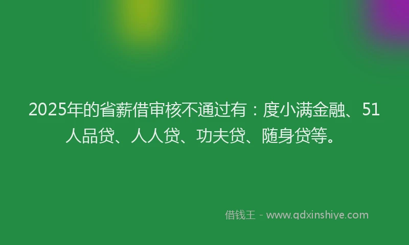 2025年的省薪借审核不通过有：度小满金融、51人品贷、人人贷、功夫贷、随身贷等。
