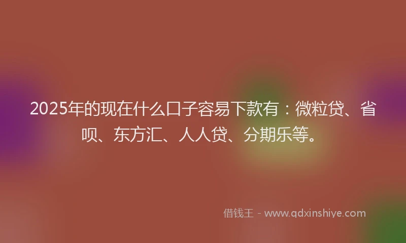 2025年的现在什么口子容易下款有：微粒贷、省呗、东方汇、人人贷、分期乐等。