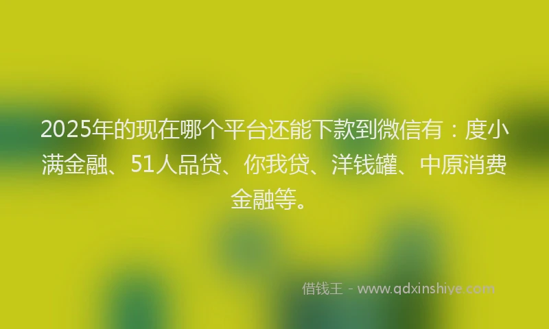 2025年的现在哪个平台还能下款到微信有：度小满金融、51人品贷、你我贷、洋钱罐、中原消费金融等。