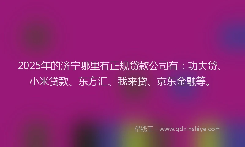 2025年的济宁哪里有正规贷款公司有：功夫贷、小米贷款、东方汇、我来贷、京东金融等。