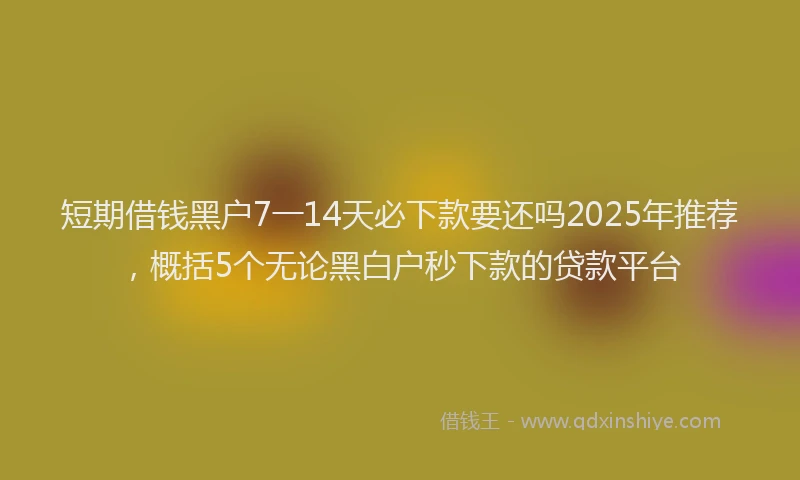 短期借钱黑户7一14天必下款要还吗2025年推荐，概括5个无论黑白户秒下款的贷款平台