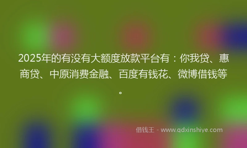 2025年的有没有大额度放款平台有：你我贷、惠商贷、中原消费金融、百度有钱花、微博借钱等。
