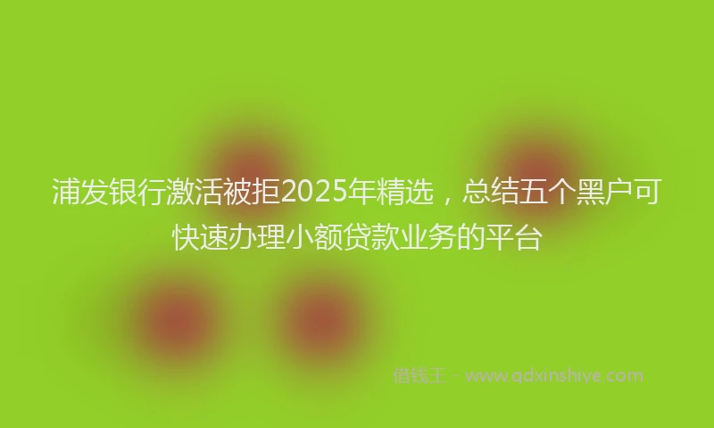 浦发银行激活被拒2025年精选，总结五个黑户可快速办理小额贷款业务的平台