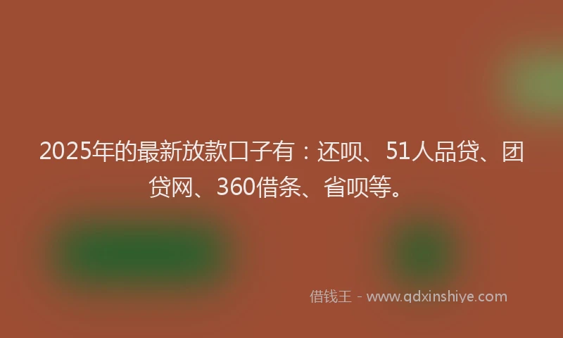 2025年的最新放款口子有：还呗、51人品贷、团贷网、360借条、省呗等。