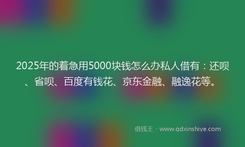 2025年的着急用5000块钱怎么办私人借有：还呗、省呗、百度有钱花、京东金融、融逸花等。