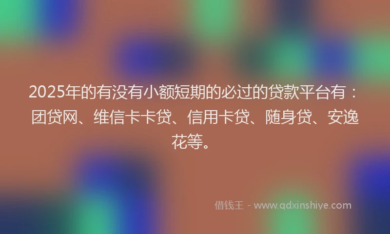 2025年的有没有小额短期的必过的贷款平台有：团贷网、维信卡卡贷、信用卡贷、随身贷、安逸花等。