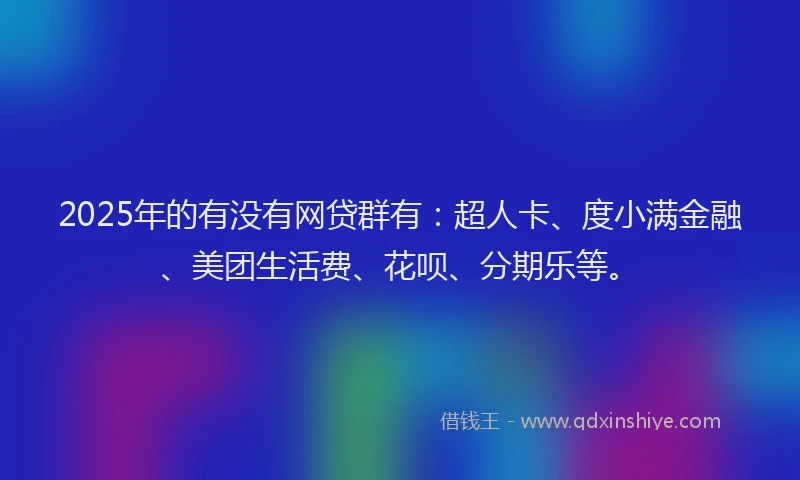 2025年的有没有网贷群有：超人卡、度小满金融、美团生活费、花呗、分期乐等。