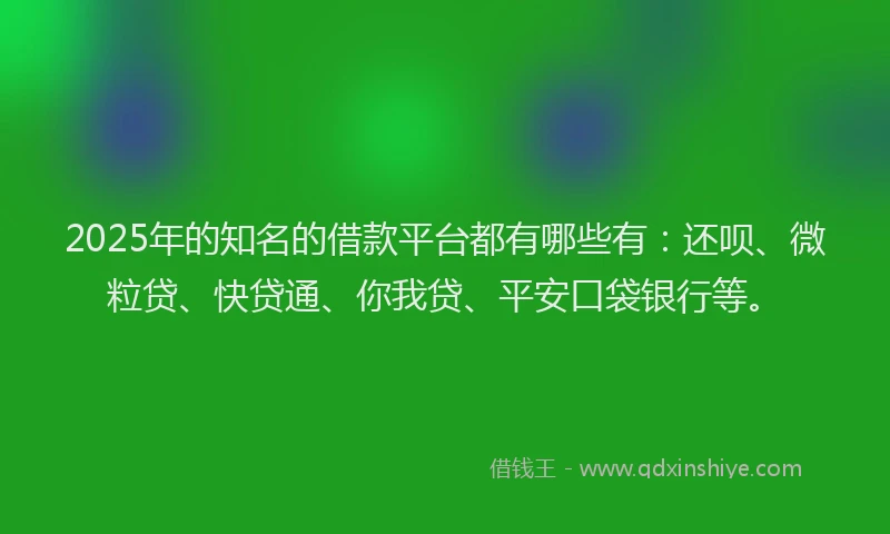 2025年的知名的借款平台都有哪些有：还呗、微粒贷、快贷通、你我贷、平安口袋银行等。