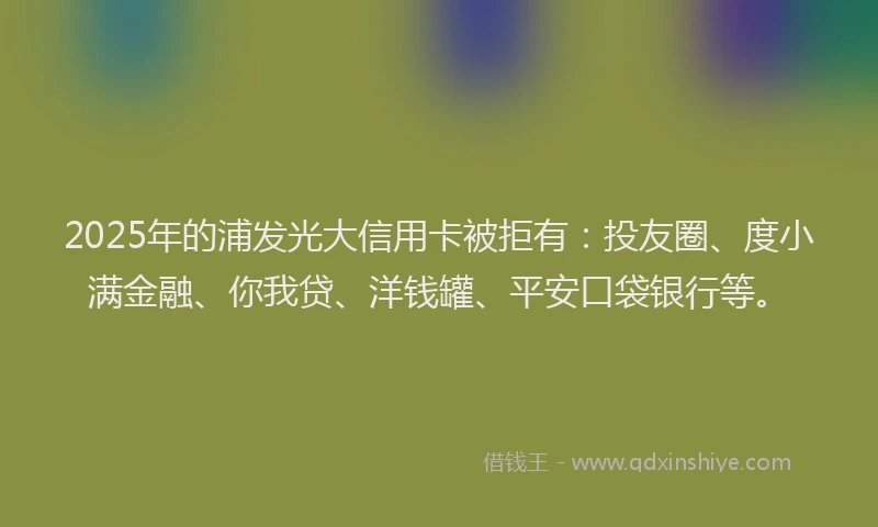 2025年的浦发光大信用卡被拒有：投友圈、度小满金融、你我贷、洋钱罐、平安口袋银行等。